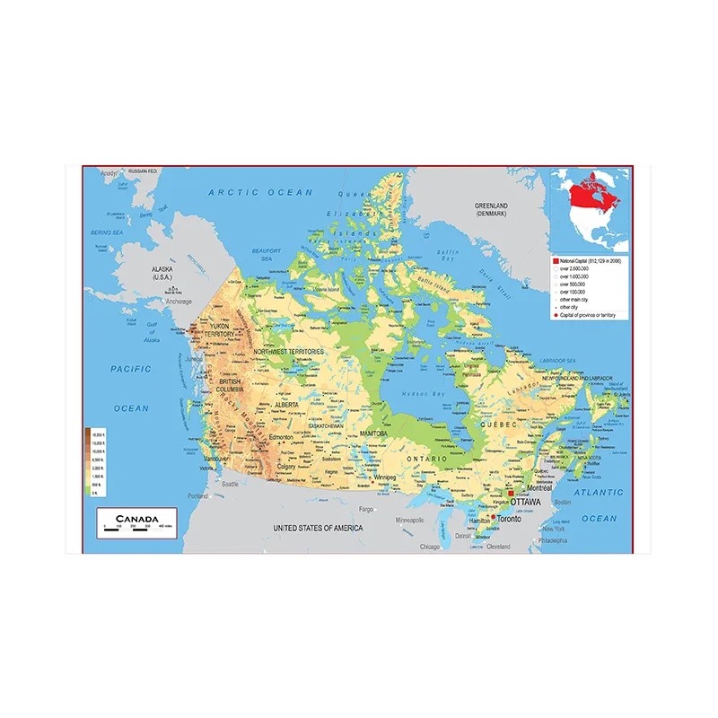 150*100Cm Canada Bản Đồ Địa Hình Trong Tiếng Pháp Unframed Áp Phích Và In Hình Nghệ Thuật Treo Tường Tranh In Canvas Nhà Sống trang Trí Phòng