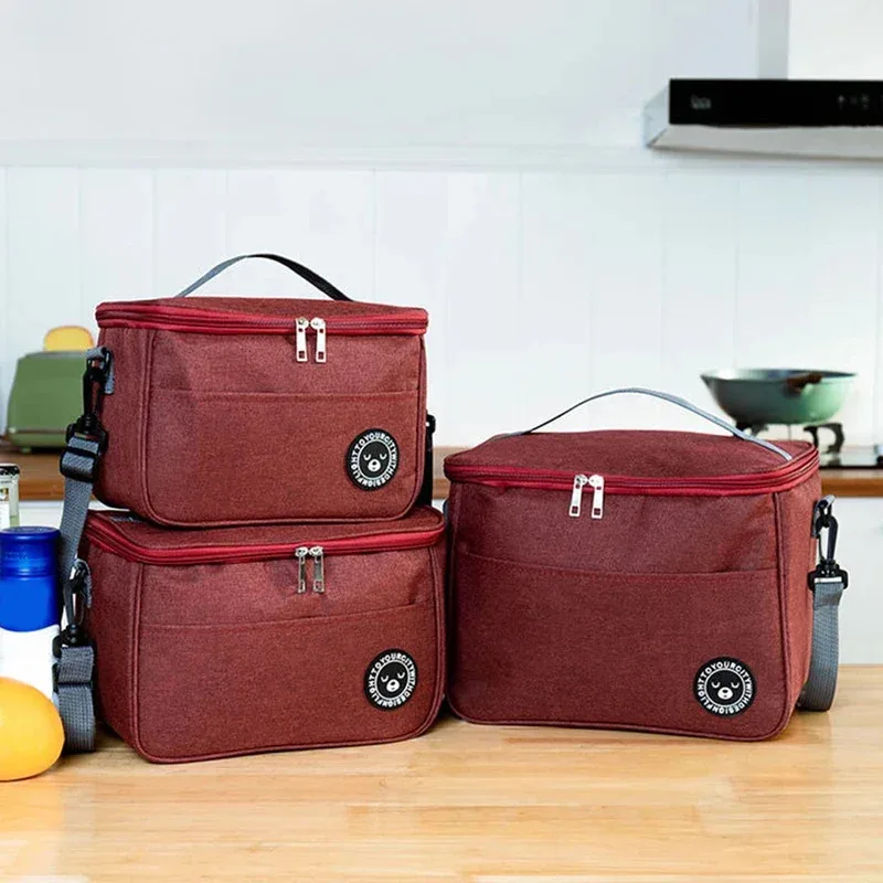Bolsa de almuerzo impermeable gruesa y de gran capacidad, de mano con correas para los hombros, bolsa aislante, bolsa de almuerzo para estudiantes