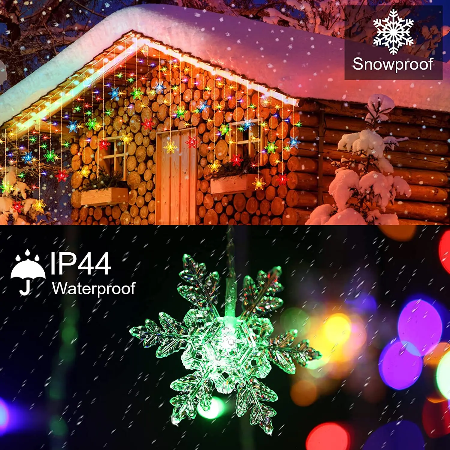 防水屋外LEDアイスキャンデーカーテン,フェアリーライト,クリスマスデコレーション,家の花輪,雪片,2025
