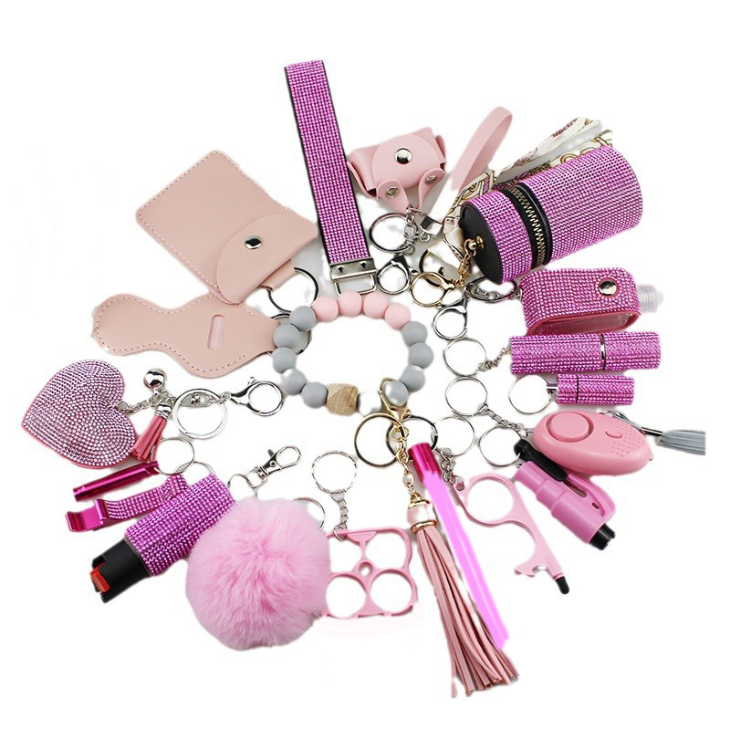女性用アンチウルフプロテクションキーホルダーセット,ビーズブレスレット,フルセットキーリング,20個