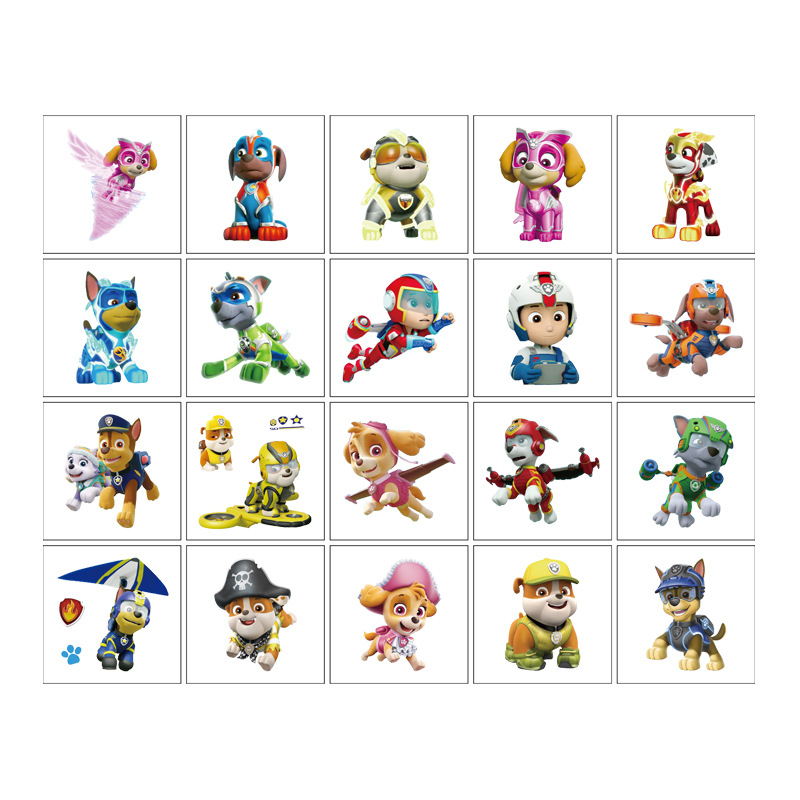 20pcs 발 순찰 장난감 문신 스티커 애니메이션 애완 동물 강아지 모델 인형 체이스 마샬 록키 귀여운 만화 어린이 스티커 선물