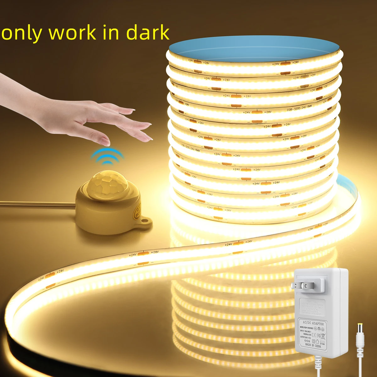 10M PIR Bewegungssensor COB LED Streifen Licht 24V LED Lichtband Treppen Schlafzimmer Küche Schrank Hintergrundbeleuchtung Beleuchtung, funktioniert nur im Dunkeln