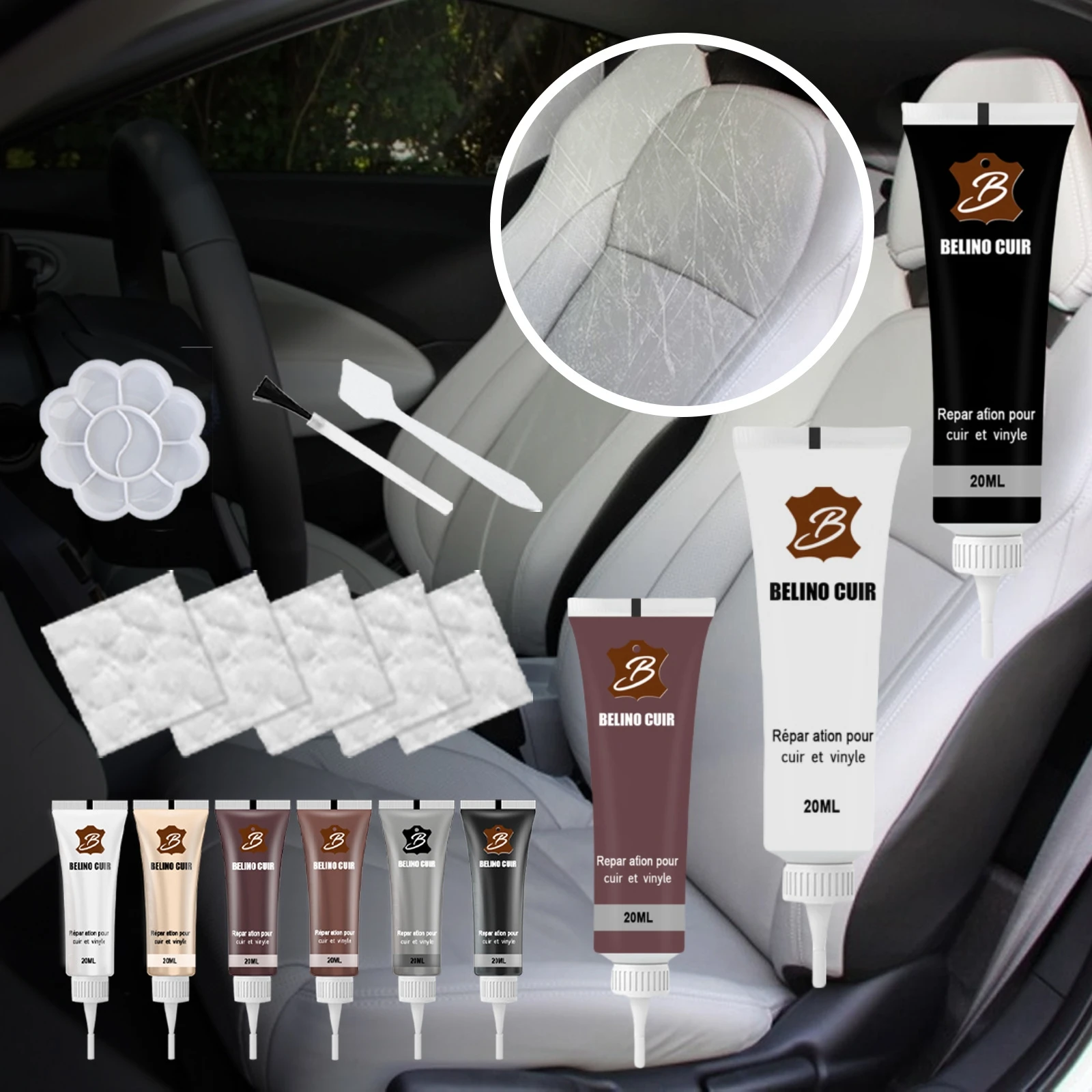 Gel de reparación de cuero para asiento de coche, crema de restauración complementaria de cuero, pintura para pasta de mantenimiento de coche, acabado de cuero, 40/20ml