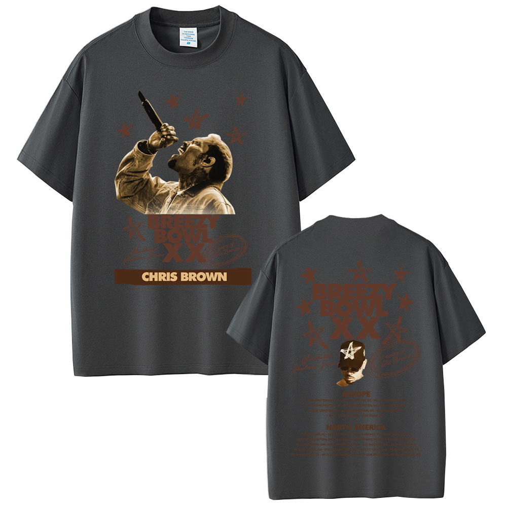 Rapero Chris Brown Breezy Bowl XX Tour 2025 camiseta hombres mujeres Hip Hop moda Pop música camisetas Casual algodón Vintage camisetas