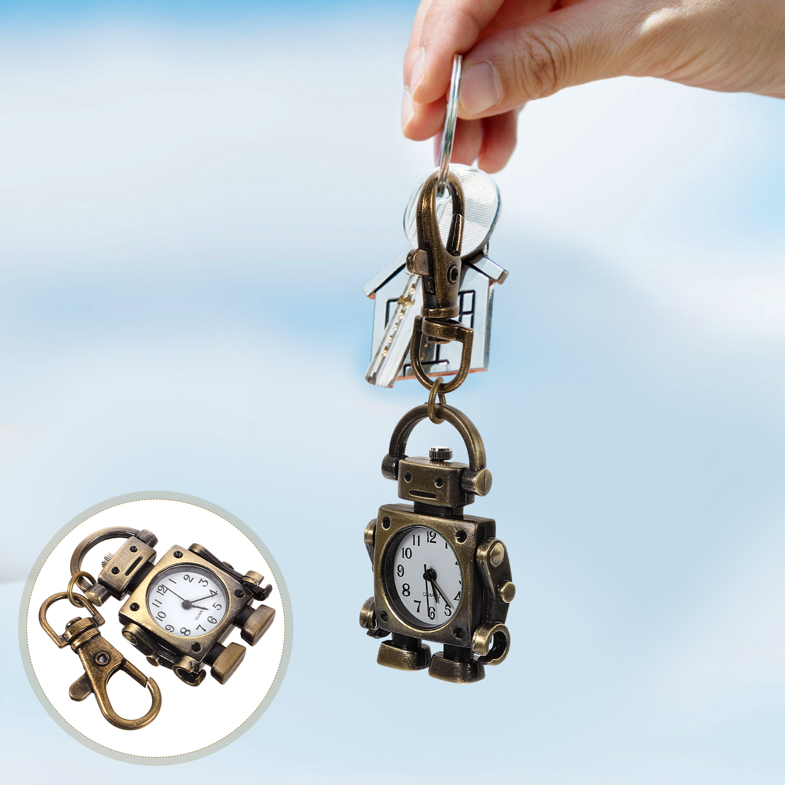 Schlüsselanhänger-Uhr, Taschenuhr mit Schlüsselschnalle, roboterförmige Schlüsselanhänger-Uhr, zarte Schlüsselanhänger-Uhr, neuartiger Schlüsselanhänger zum Aufhängen