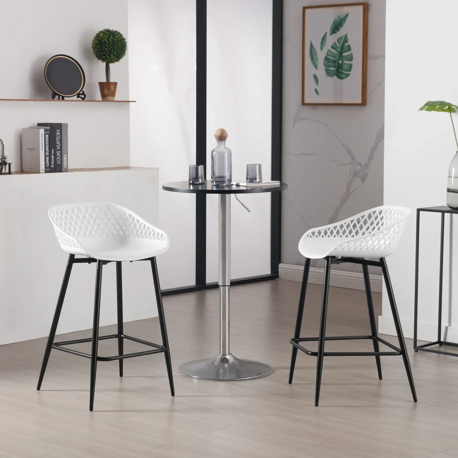 WOLTU 2 TEILE/SATZ Barhocker Hoher Bistrostuhl mit durchbrochener hohler Rückenlehne Fußstütze Outdoor Garten Thekenhocker Küchenstuhl