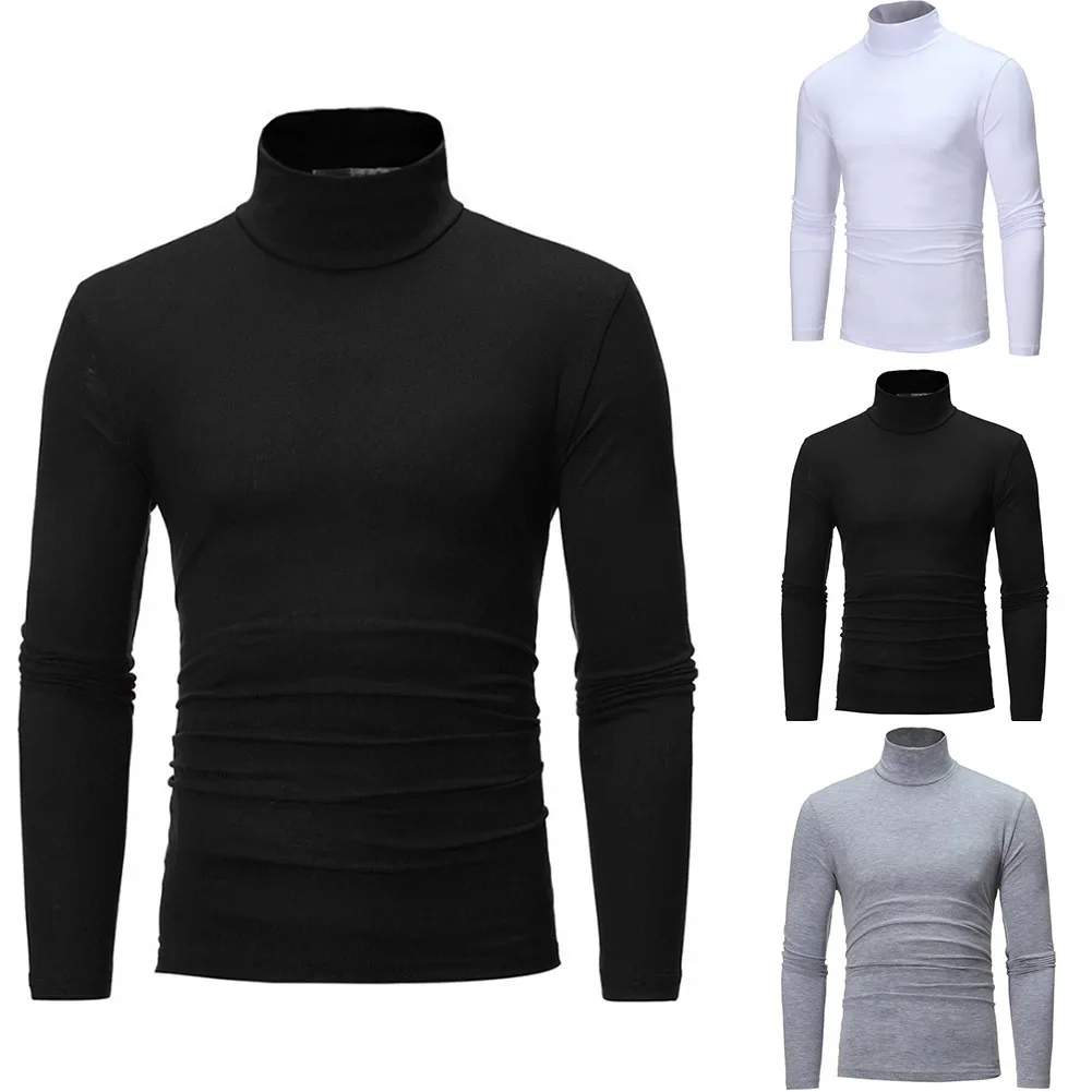 Männer Schlank Rollkragen Langarm Tops Pullover Warme Stretch Strickwaren Pullover Männliche Pullover Stretch Solide Top Winter Kleidung
