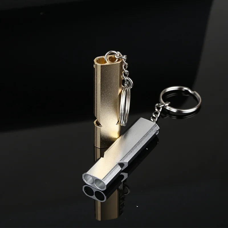 Âm Lượng To Còi Dual-Ống Sống Còn Huýt Sáo Di Động Nhôm An Toàn Khóa Huýt Sáo Dành Cho Leo Núi, Cắm Trại An Toàn Sinh Tồn Dụng Cụ