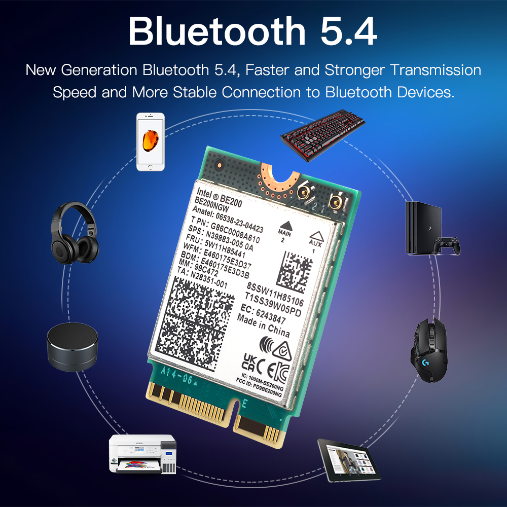 WiFi 7 BE200 Bluetooth 5,4 Tri Band 2,4G/5G/6GHz M.2 adaptador de red inalámbrico para Windows 11 PC portátil con antenas