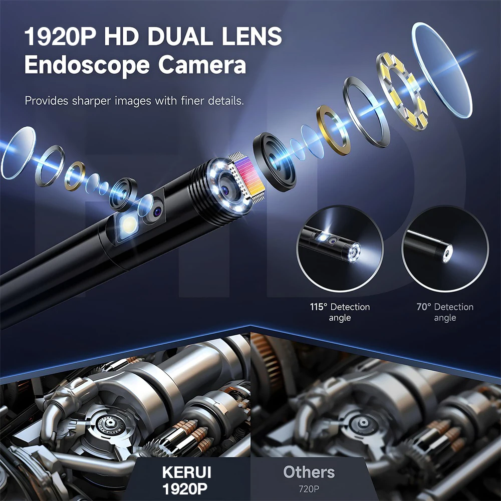 KERUI Telecamera per endoscopio con obiettivo singolo/doppio per iPhone iPad IOS e Android Tipo-c Luce a led IP67 Periscopio Telecamera per ispezione industriale
