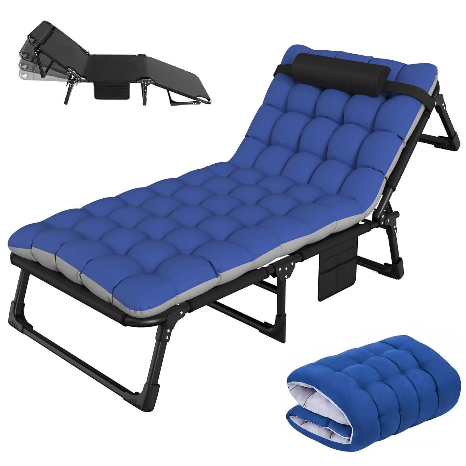 Berço de acampamento portátil com colchão removível, camada dupla 600d, berço de acampamento resistente com travesseiro, 4 posições reclináveis