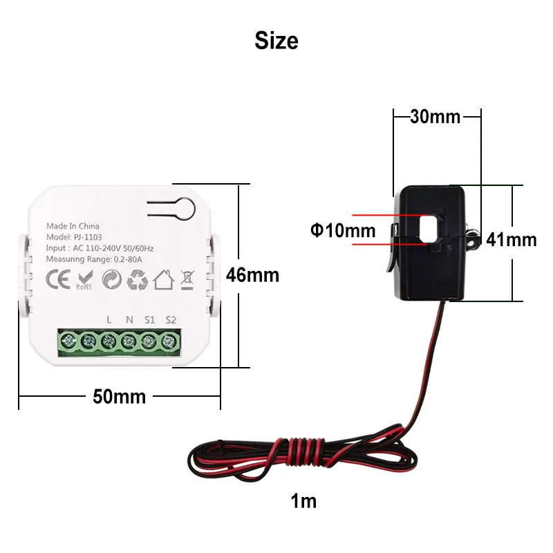 Tuya Smart Life WiFi Digital Energy Meter 80A with CT Clamp Sensor App Real-time Monitor Power Consumption 110V 240V 50/60Hz