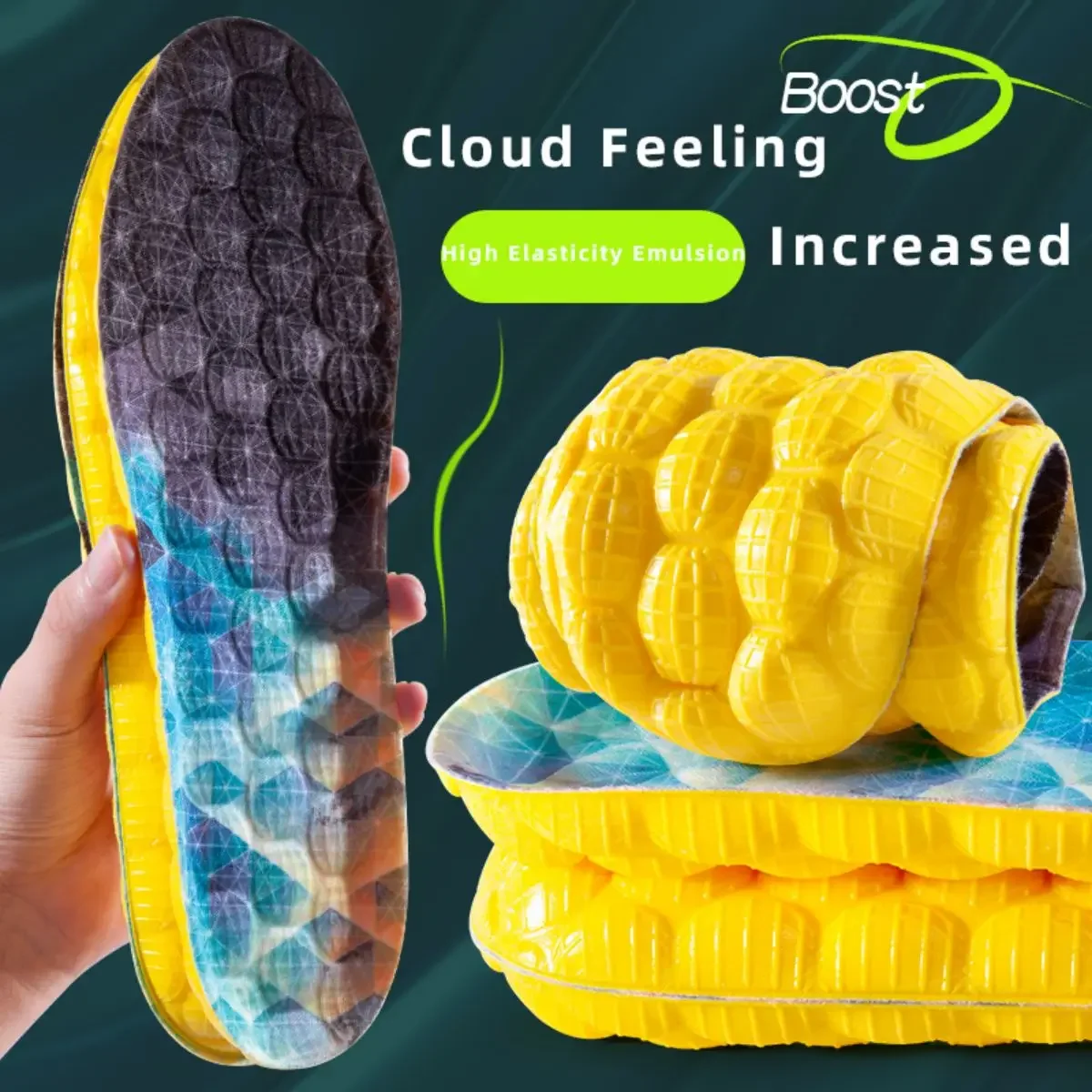 1 paio 4D Cloud Technologyt solette deodoranti sportive ad alta elasticità per scarpe suola in PU gialla respirare per i piedi uomo soletta da corsa