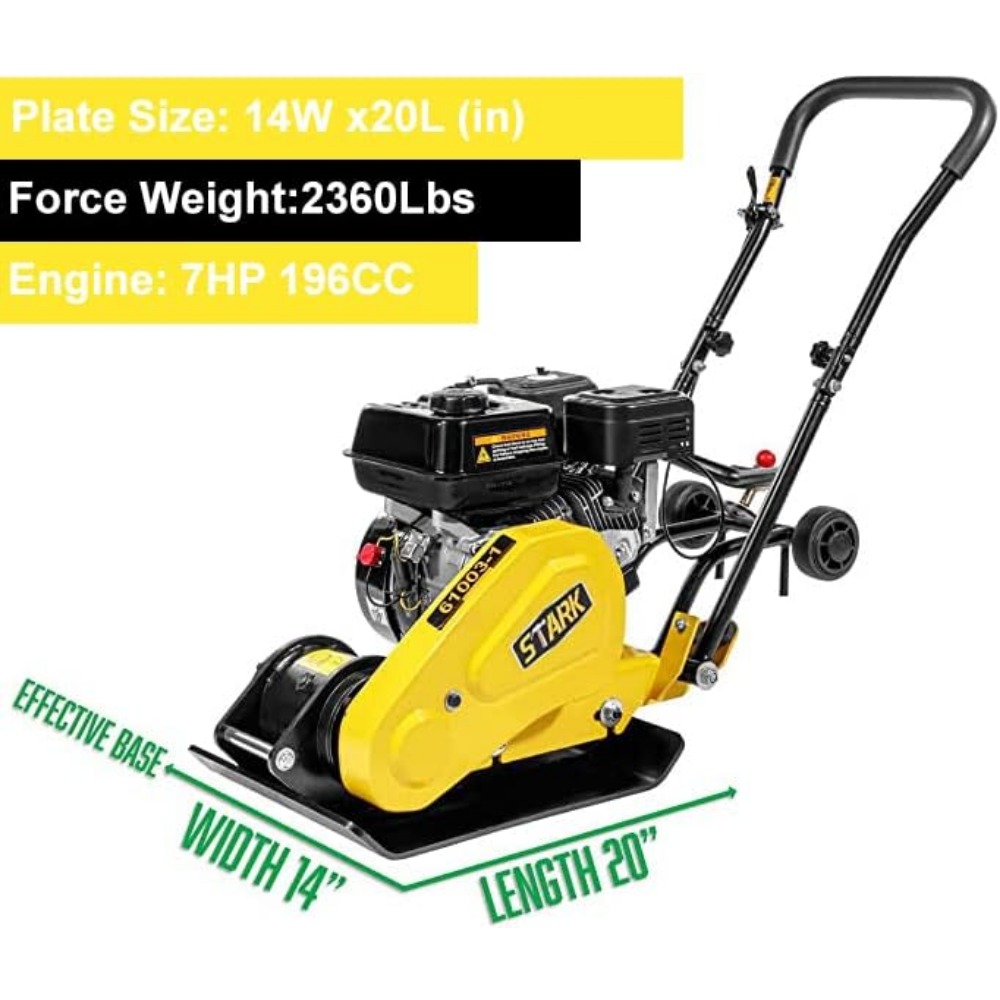 7.0HP 5000VPM 5500MAX Gas Vibration Compaction Force 20 x 14 inch Plate Compactor w/Built-in Wheel