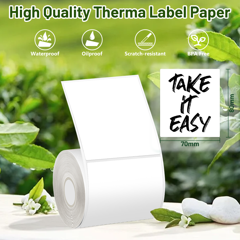 Phomemo 70x80mm Thermal Sticker Labels 2.75''x3.14'' for M221/M220/M200 for Barcode/Address/Mailing/Logo/Business/Home Tag
