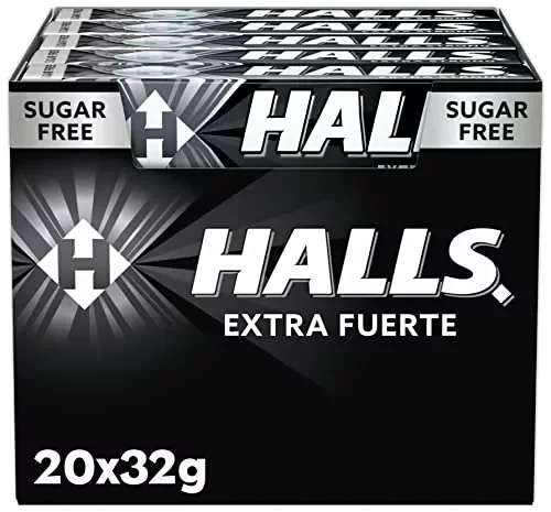 CARAMELOS HALLS EXTRA FUERTES MENTA SIN AZUCAR CAJA 20 UNDS