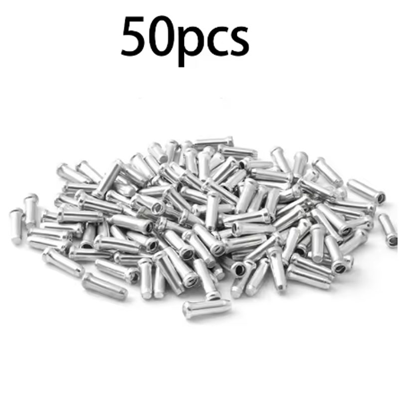 50 ชิ้นจักรยานสายด้านใน End Caps โลหะผสมจักรยานเสือภูเขาเคล็ดลับเบรค Shift Cable End Crimps