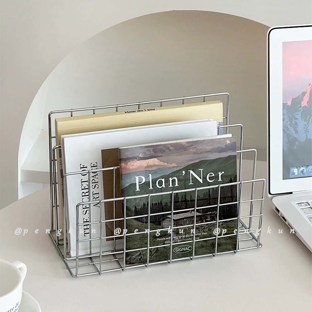 1Pcs Three-tier Iron Hollow Magazine Bookshelf Newspaper Storage Holder Organiser Book Rack Home Shelf Storage Basket