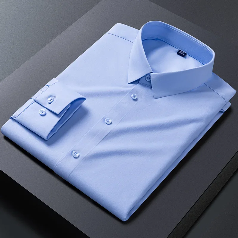 Nuevas camisas elásticas antiarrugas para hombre, camisas de vestir de manga larga para Camisa ajustada, blusa de negocios Social, Camisa blanca S-8XL