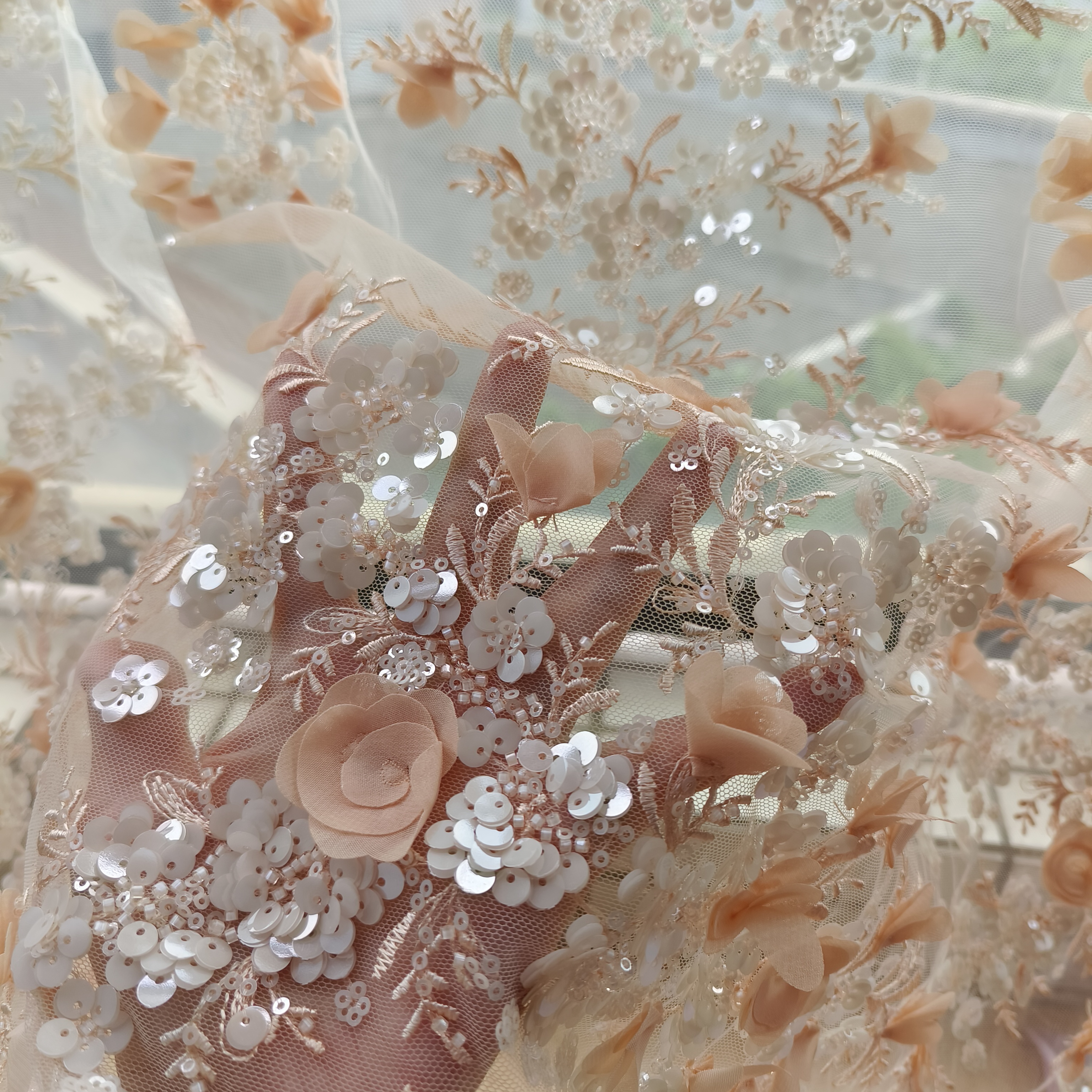 Multi-cor voilet verde laranja lantejoulas grânulo artesanal flor tridimensional para vestido de noite de casamento