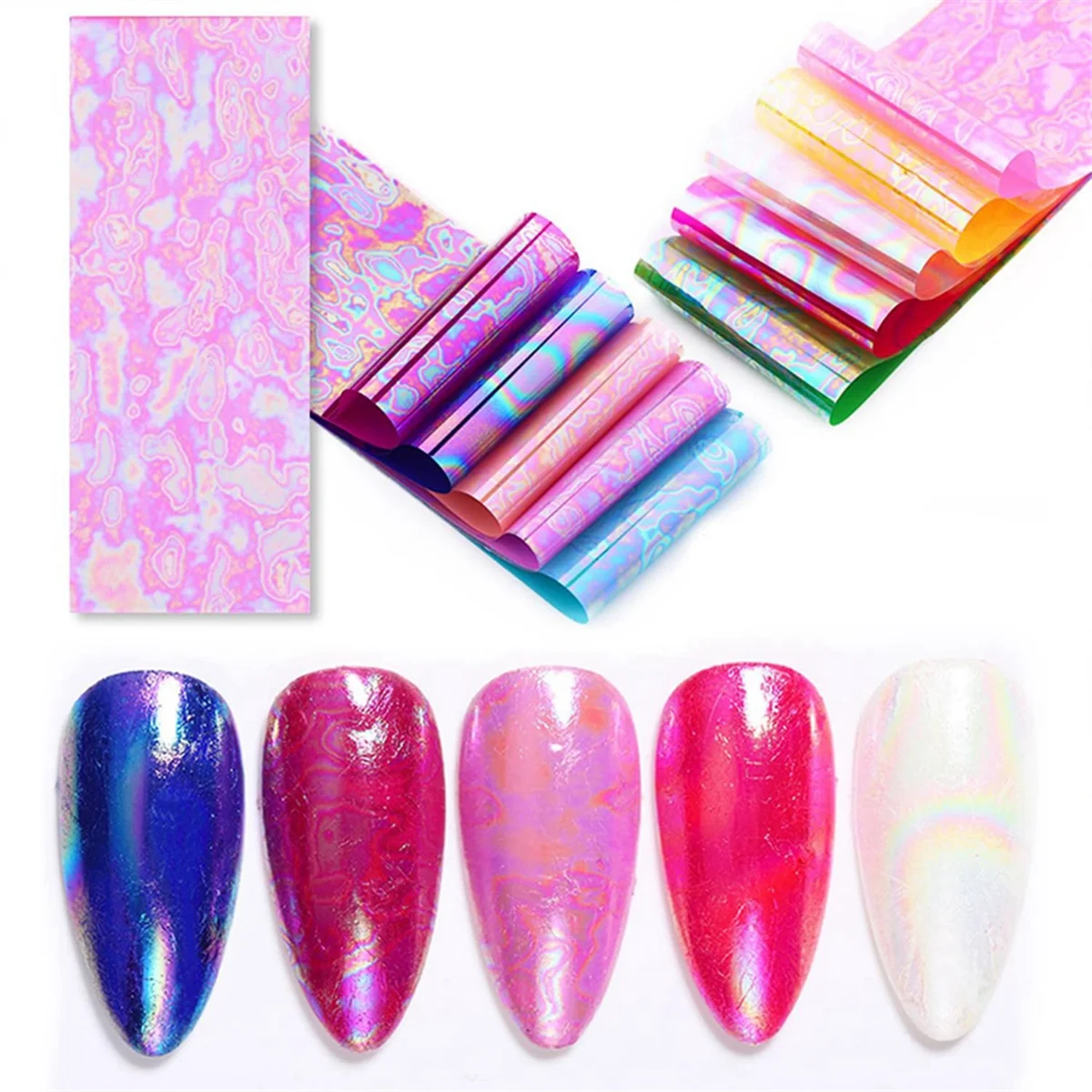 A71P 10 rollos de lámina para uñas, lámina de transferencia láser para uñas, calcomanías holográficas para decoración de uñas, pegatinas para uñas