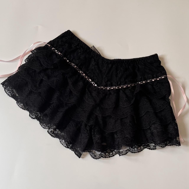 여성용 귀여운 레이스 트림 멀티 레이어 하의 오두막 코케트, Y2K 00s 빈티지 반바지, 페어리코어 레트로 로리타 스위트 페티팬츠