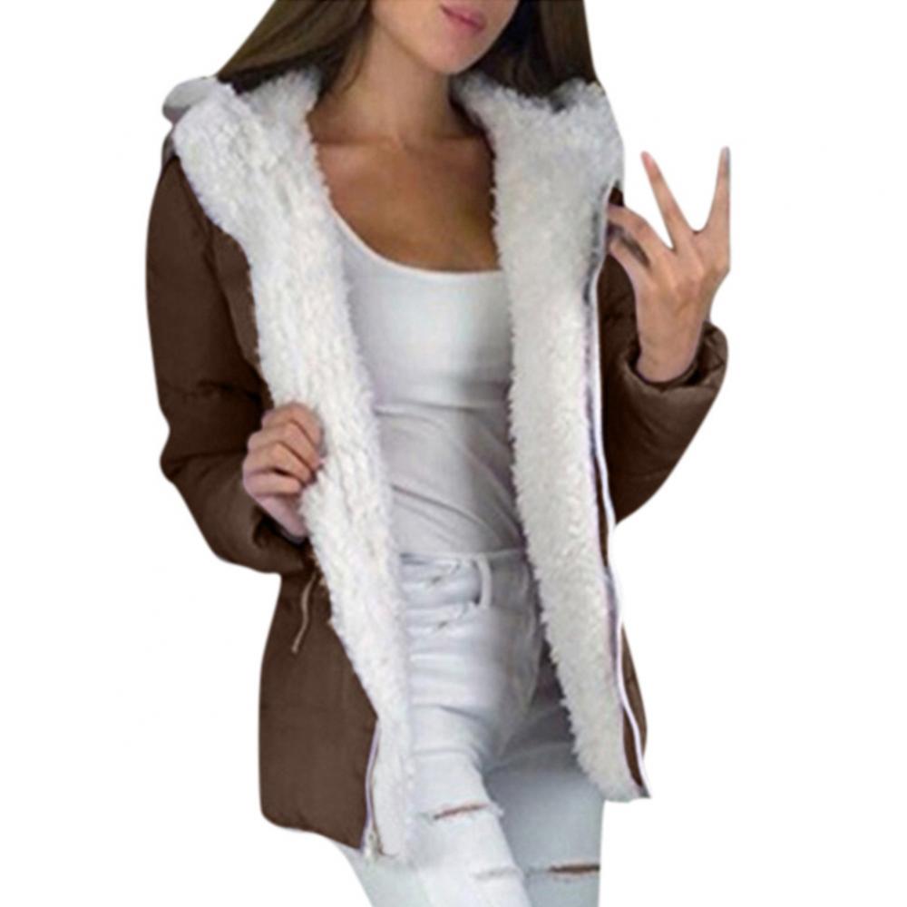 Chaqueta con capucha y cremallera de Color sólido para mujer, abrigo de algodón grueso y cálido, abrigo con capucha a prueba de viento para mujer, Otoño e Invierno
