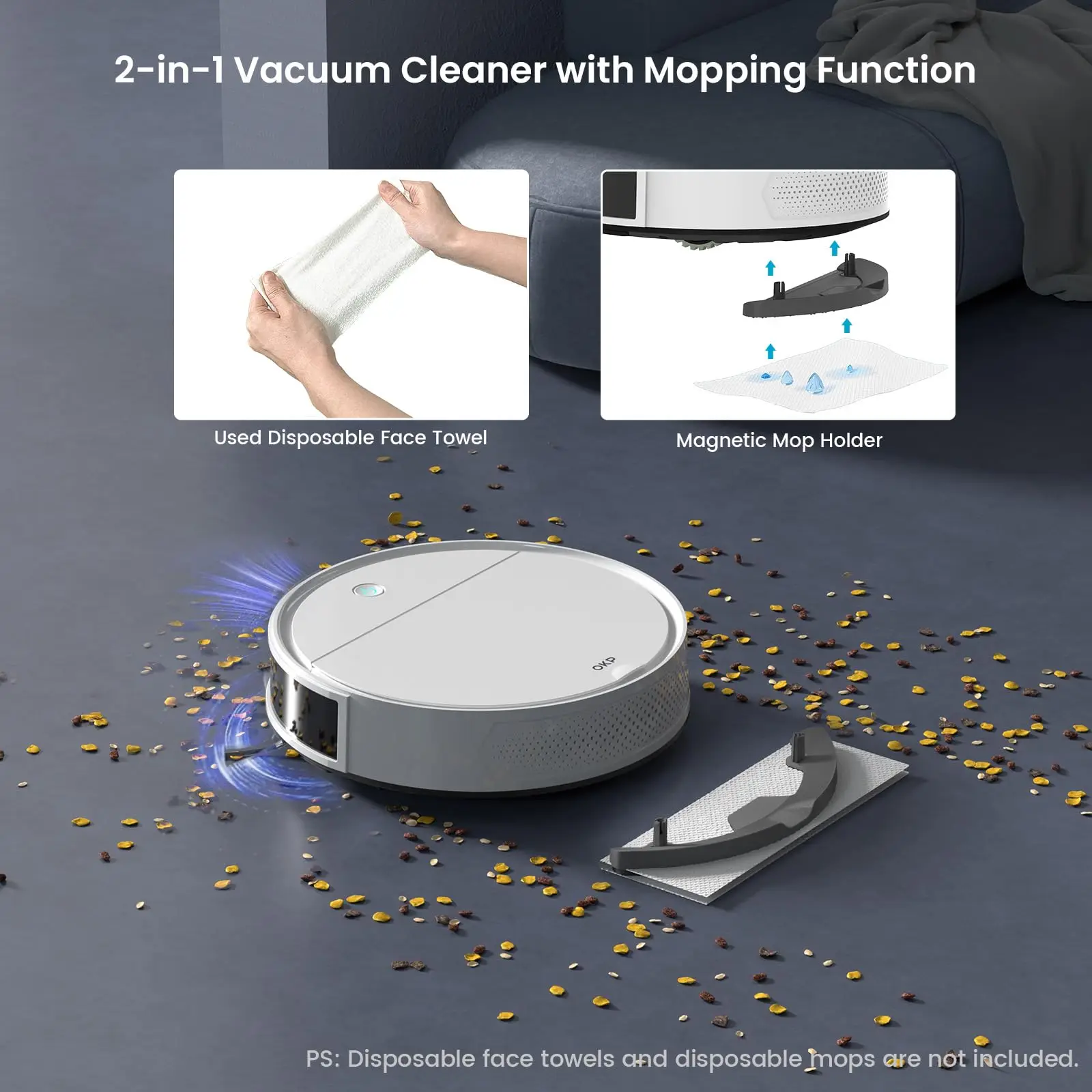 OKP K5P Roboter-Staubsauger, 5000 Pa, 180 Minuten, WLAN/App, schlankes Design, selbstaufladend, perfekt für Hartböden, Tierhaare, Teppiche
