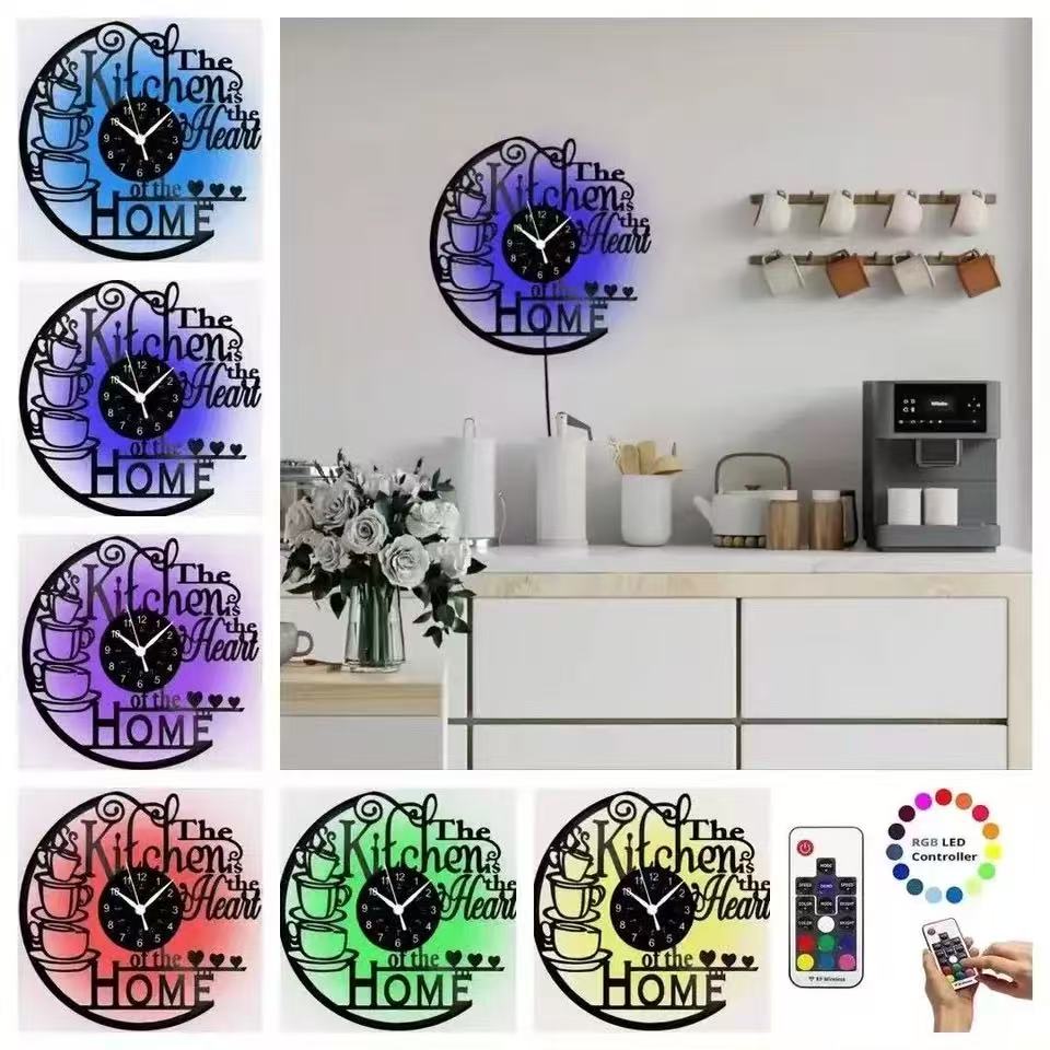 ห้องครัวตกแต่งบ้าน Vinyl Record Wall Clock ออกแบบโมเดิร์นร้านกาแฟตกแต่งห้องครัว Retro Art Silent Wall นาฬิกา