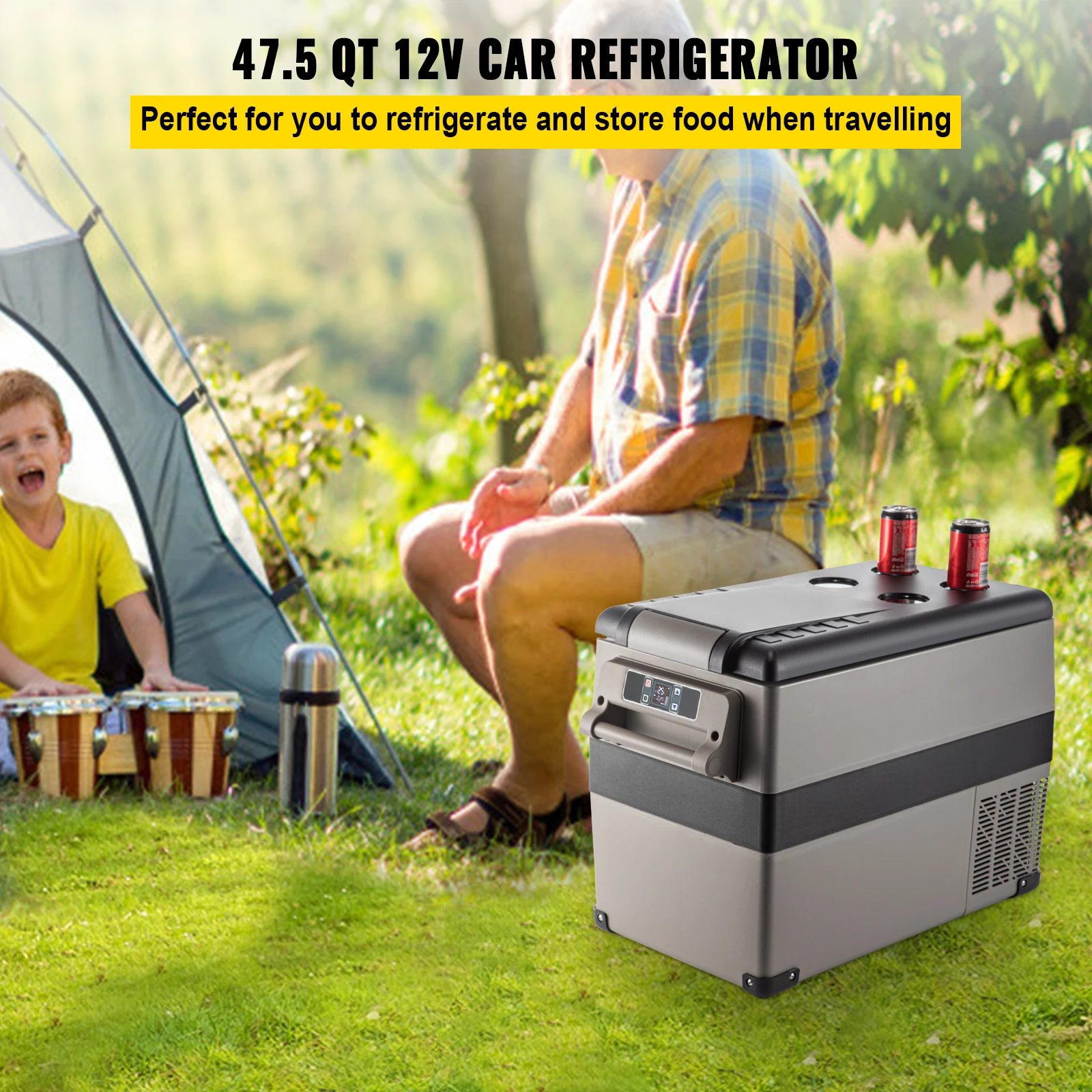 VEVOR Frigorifero Portatile, 45 L Piccolo Frigorifero Compressore Portatile, 45 W Frigorifero per Auto, 27 x 14 x 18 Pollici, Congelatore Domestico, Frigorifero da Viaggio Piccolo Congelatore per Auto