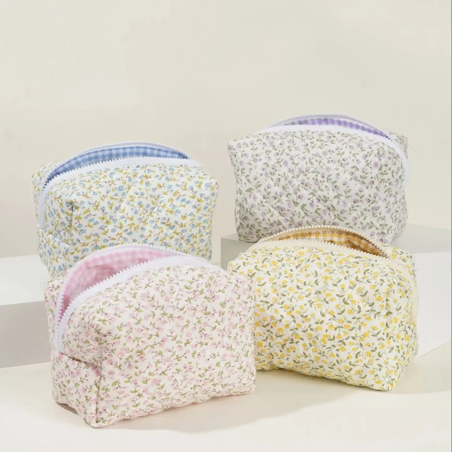 Organizador de almacenamiento, bolsa de maquillaje acolchada con flores, bolsa de cosméticos con estampado de flores, bolsa de cosméticos de viaje grande, accesorio de maquillaje