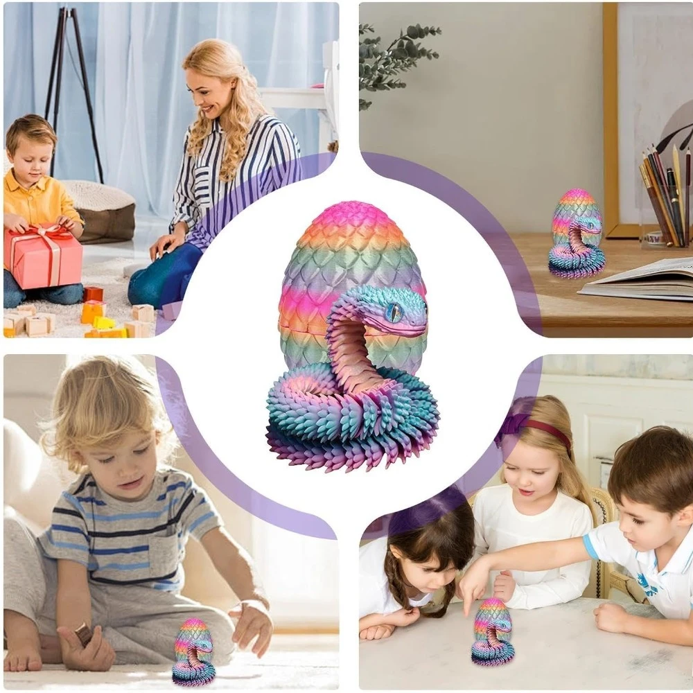 3D-gedruckte Schlange mit Drache, Ei, Gelenk, Mobilität, simulieren Schlangenornament, Desktop, Zuhause, Tierdekoration, Desktop-Zubehör