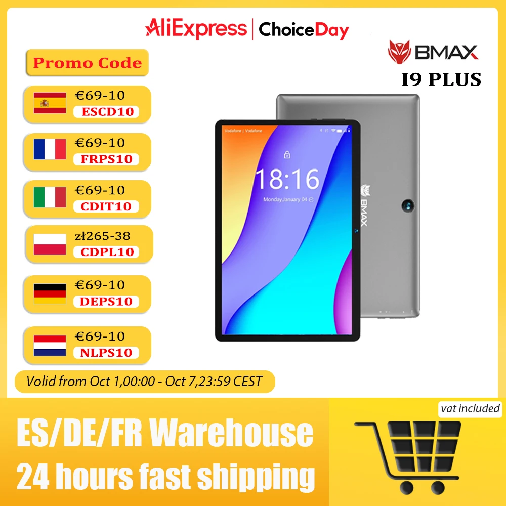 BMAX Kids Tablet I9 Plus Android 14 GPU G522EE 8GB RAM 64GB ROM 10.1 Inch Allwinner RK3562 Quad Core Poort Tabletten PC WIFI 6