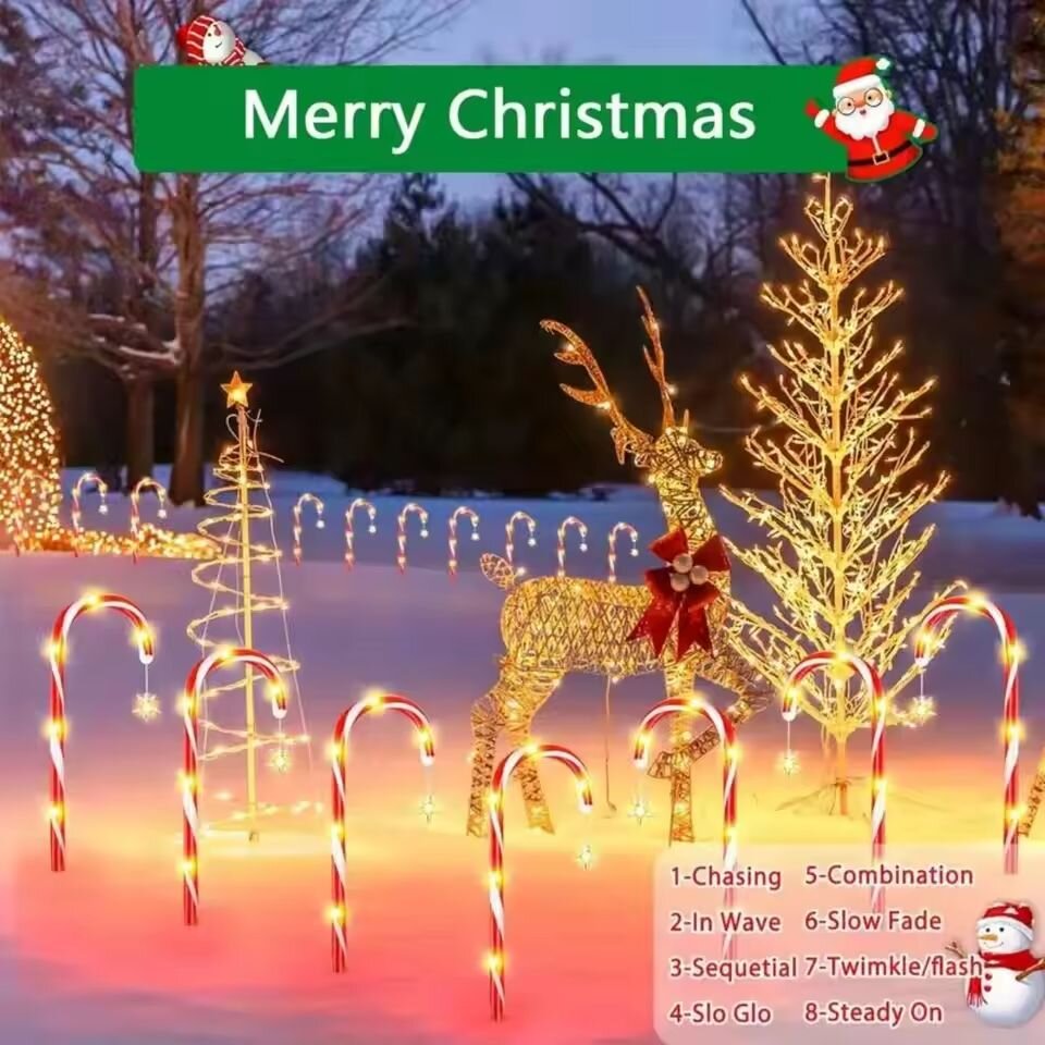 5/8 unids/set luces de jardín de caña con energía Solar impermeables al aire libre 8 modos luces de decoración lámpara de césped de caramelo de Navidad
