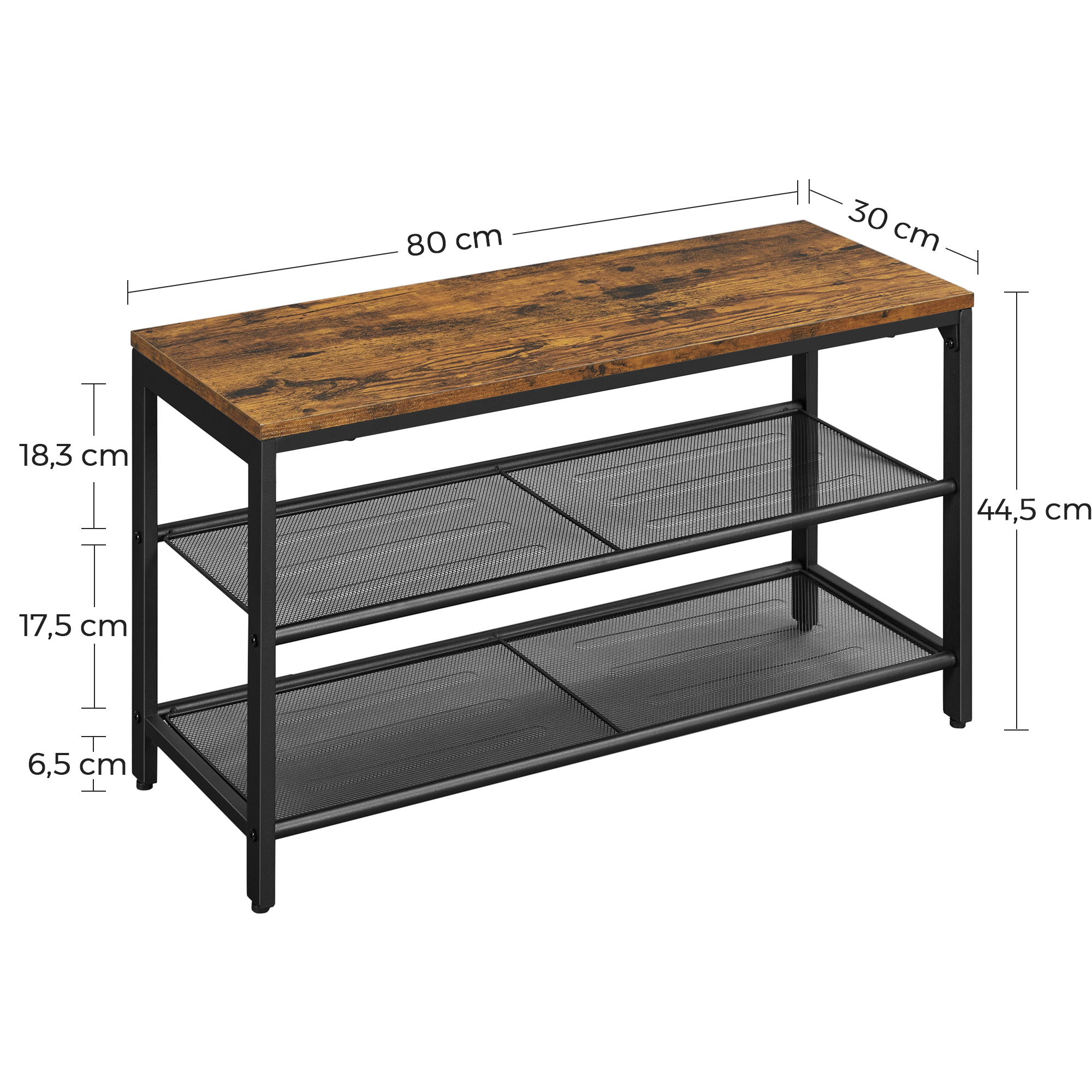 VASAGLE Schuhbank, 80 x 30 x 44,5 cm, Schuhschrank mit 2 Ebenen aus Netzstoff, Schuhregal, für Eingangsbereich