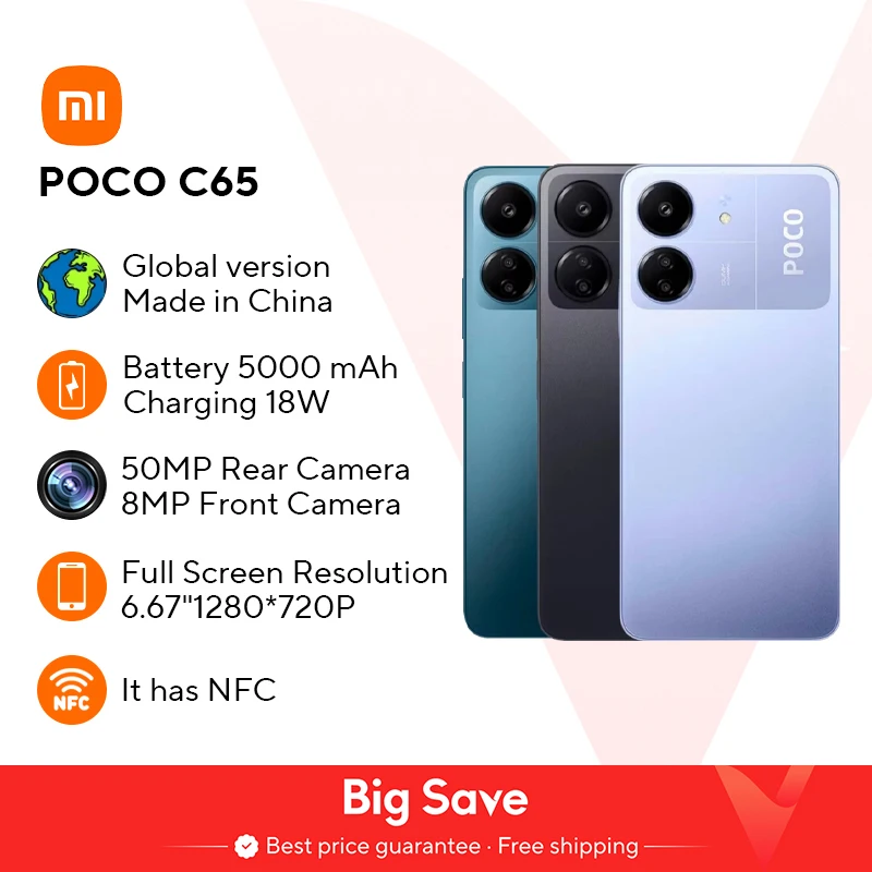 Globale Version POCO C65 MediaTek Helio G85 6.74" Dot Drop Display 50MP Kamera 5000mAh Großer Akku 3.5mm Kopfhöreranschluss
