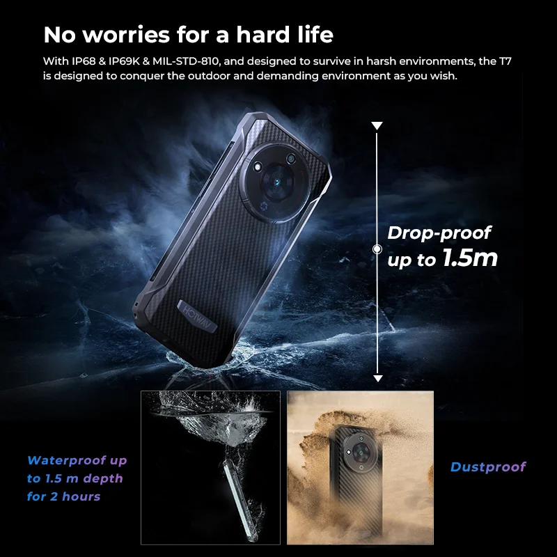Global HOTWAV T7 Smartphone Robusto Android 13 + 6280mAh Grande Bateria Smartphone 8 (4 + 4) + 128GB 21 + 8MP Câmera Celular
