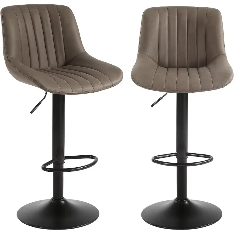 Bar Stools Set of 2, Swivel Counter Height Barstools with Back, Adjustable Faux PU Leather Bar Chairs,  Armless Kitchen Stool