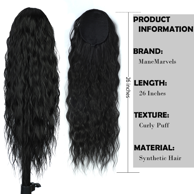 Extensión de cabello de cola de caballo falsa, postizos de cola de caballo con cordón de onda de agua larga para mujeres, pelo de cola de caballo falso sintético Natural