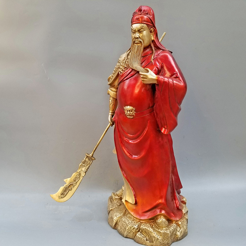 手描きのブロンズ関羽と呉の富の神の像の装飾品、呉の富の神のリビングルームの装飾、Guan Er Ye ホームエントランスデ