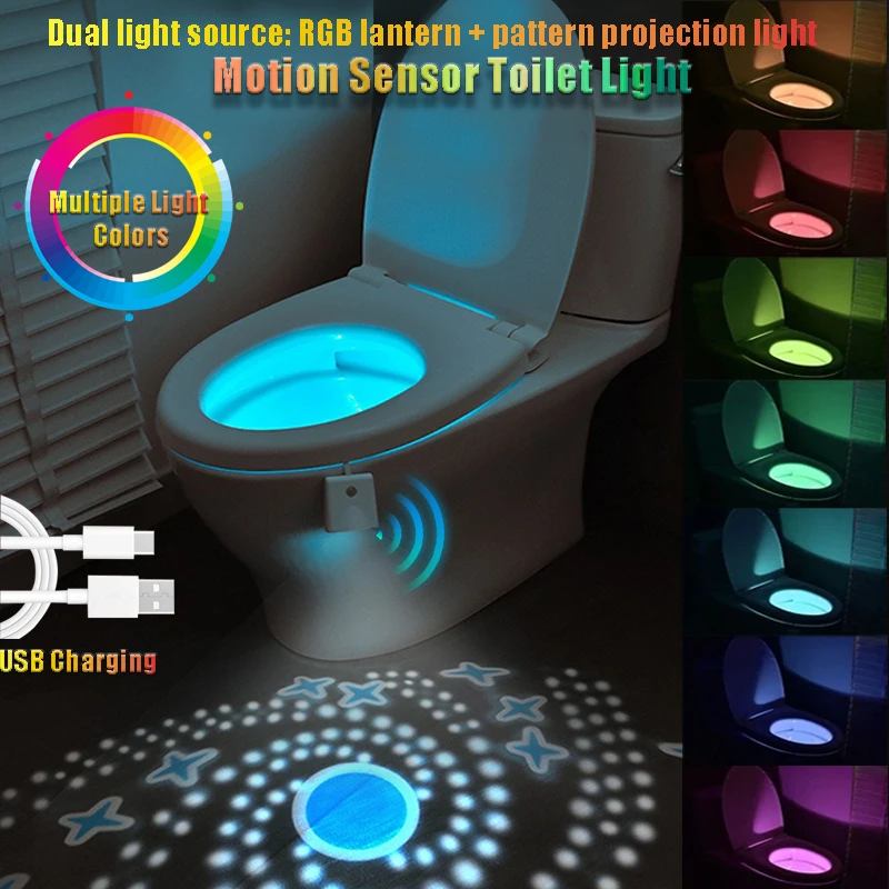 Luces nocturnas para inodoro, lámpara Led con Sensor de movimiento, retroiluminación inteligente, recargable, resistente al agua, para inodoro, baño, Wc, 108 colores