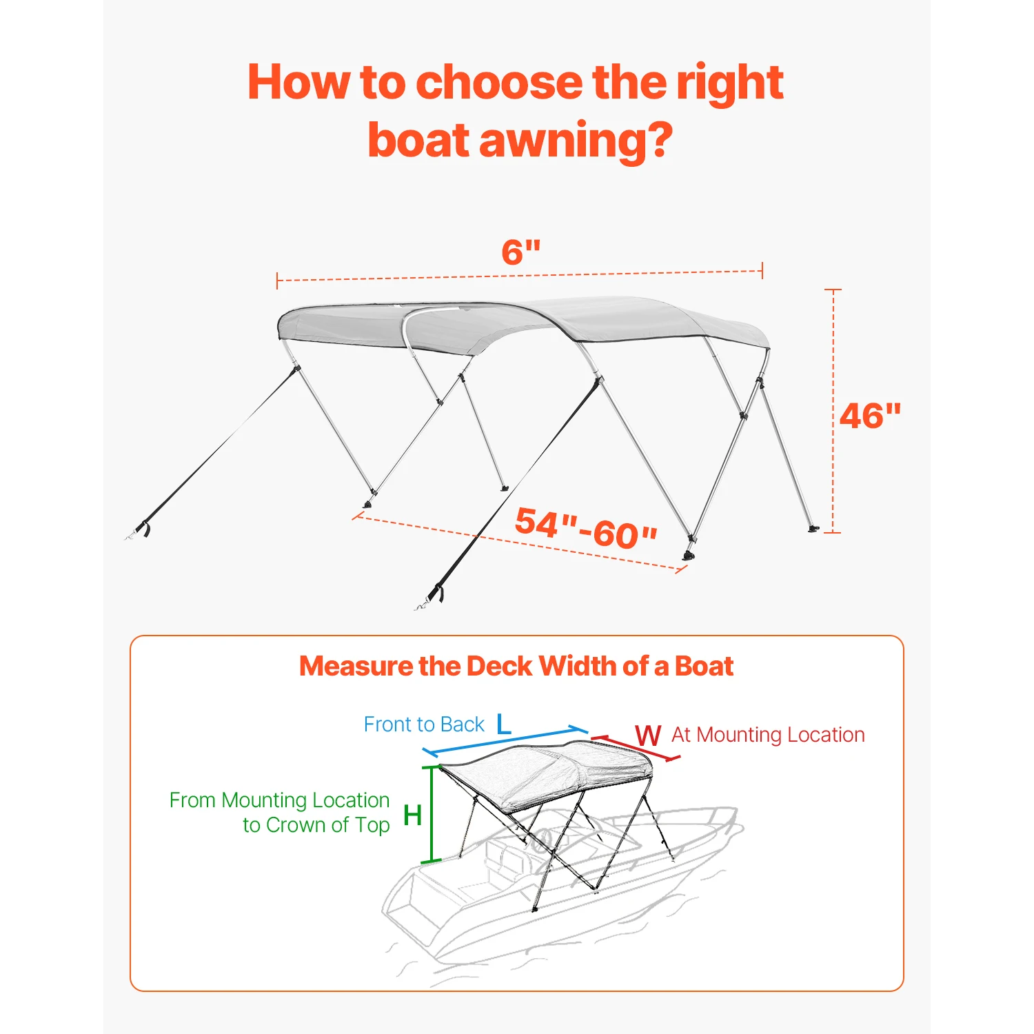 SucceBuy 3-Bogen-Bimini-Oberteile für Boote, 600D-Polyester-Baldachin mit Rahmen aus Aluminiumlegierung, wasserdichtes und Sonnenschutz-Markisen-Überdachung, passend für Boote