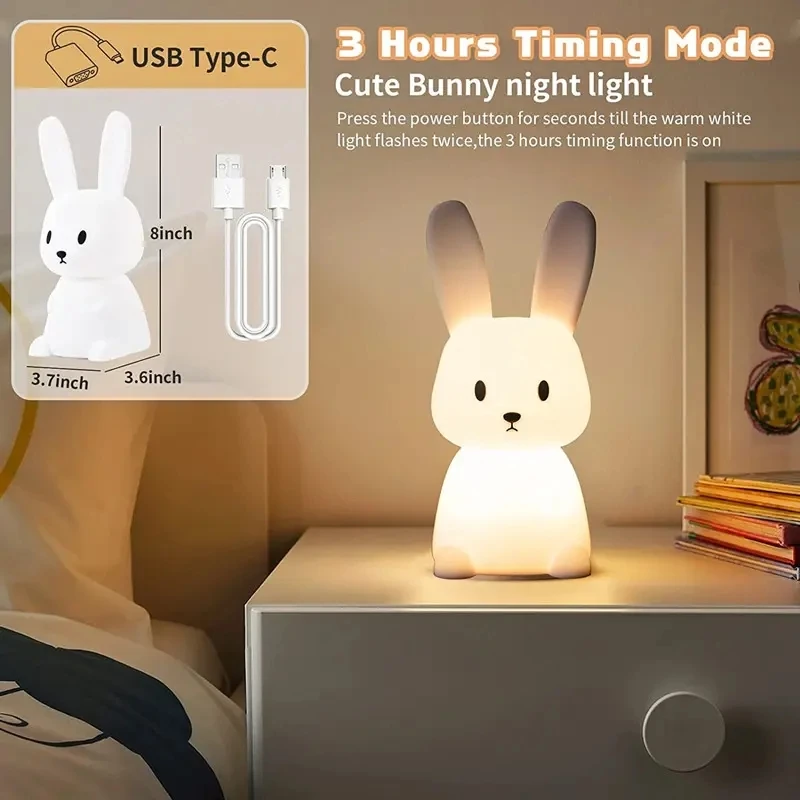 LED Night light ซิลิโคนกระต่าย Touch Sensor โคมไฟสัตว์น่ารักตกแต่งห้องนอนของขวัญเด็กทารกเด็กตารางโคมไฟตกแต่งบ้าน