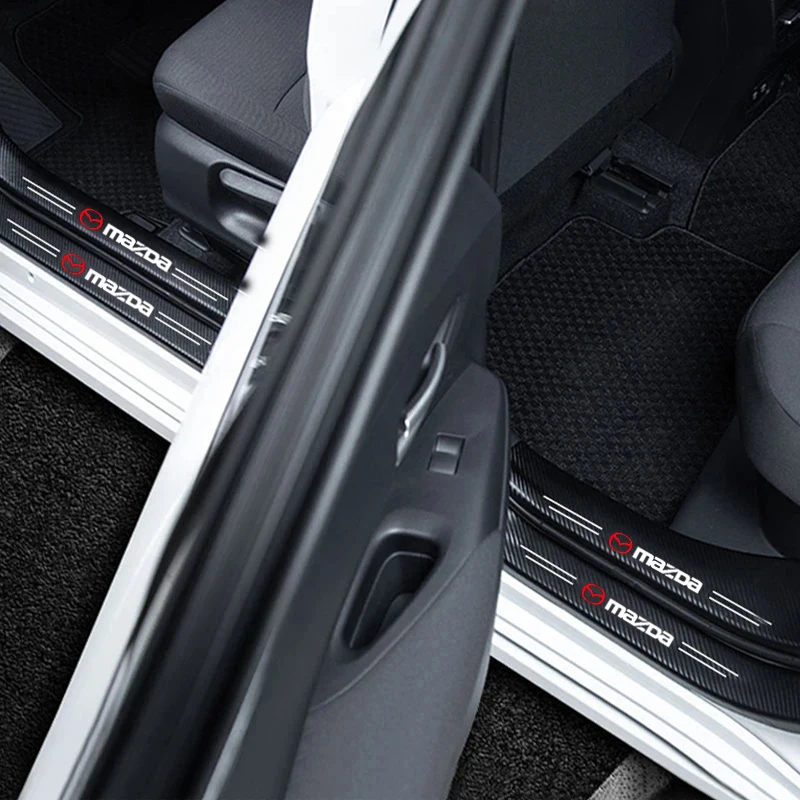 Pegatina de protección de umbral de puerta con logotipo de coche para Mazda 3, 6, CX5, 2, CX3, CX9, MX5, RX8, Axela, Demio, Atenza, MS, GJI, GH, BK, MP, CX30