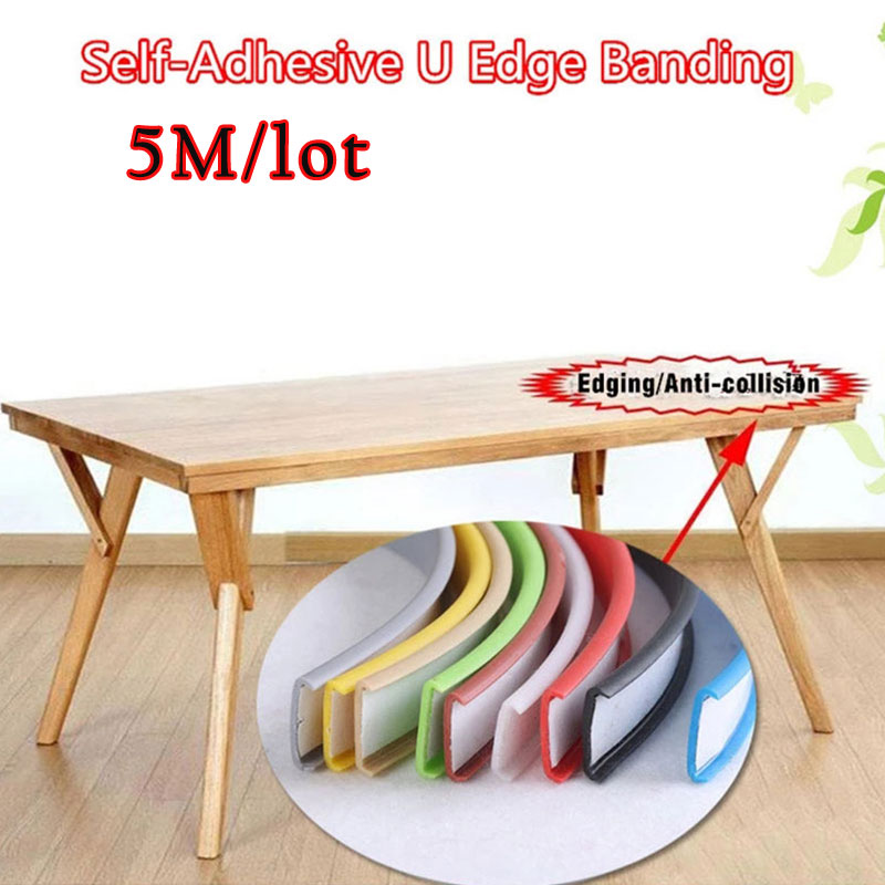 Bande de chant auto-adhésive de 5M, bande d'étanchéité en caoutchouc de Silicone en forme de U pour meubles, panneau de bois, armoire, Table, chaise