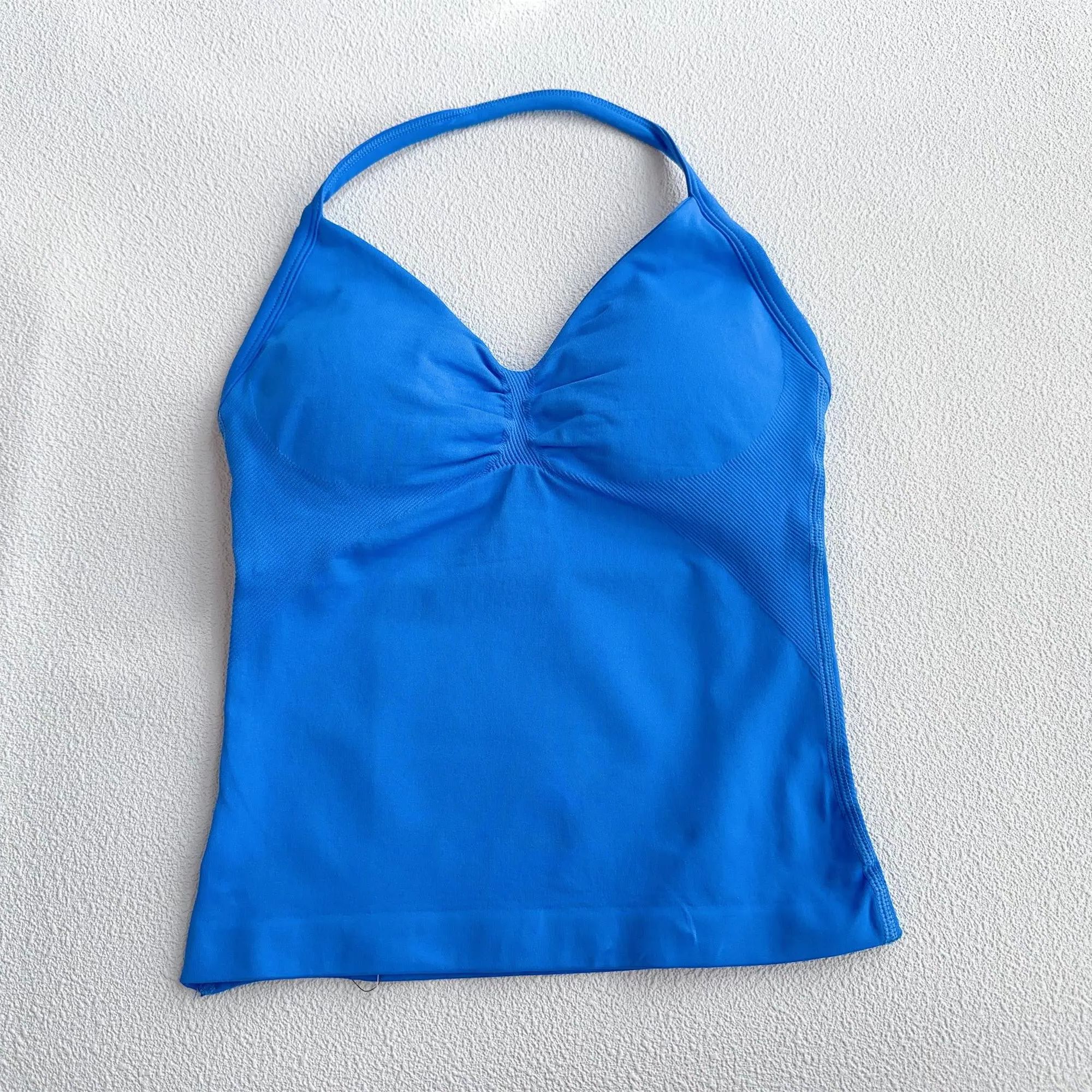 Sin logotipos, Tops de tiras palangre de impacto, chaleco deportivo para Yoga para mujer, Fitness, gimnasio, entrenamiento, sin espalda, sujetador incorporado con copas, ropa