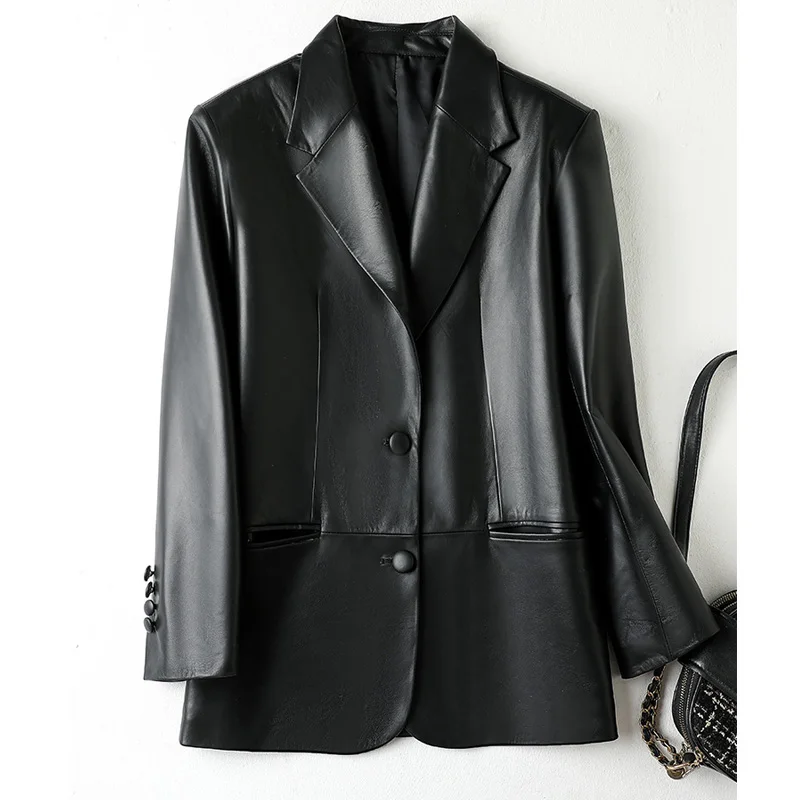 2024 neue Lammfell-Blazer-Jacken für Damen, modisch, rosa, einreihig, lässig, Damen, echtes Leder, Blazer, Mäntel, Übergröße