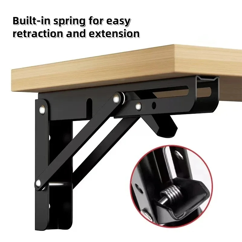 Heavy Duty 2PCS Stainless Steel Triangle Folding Shelf Brackets – Wall Mounted Collapsible Angle Bracket for Table, Workbench