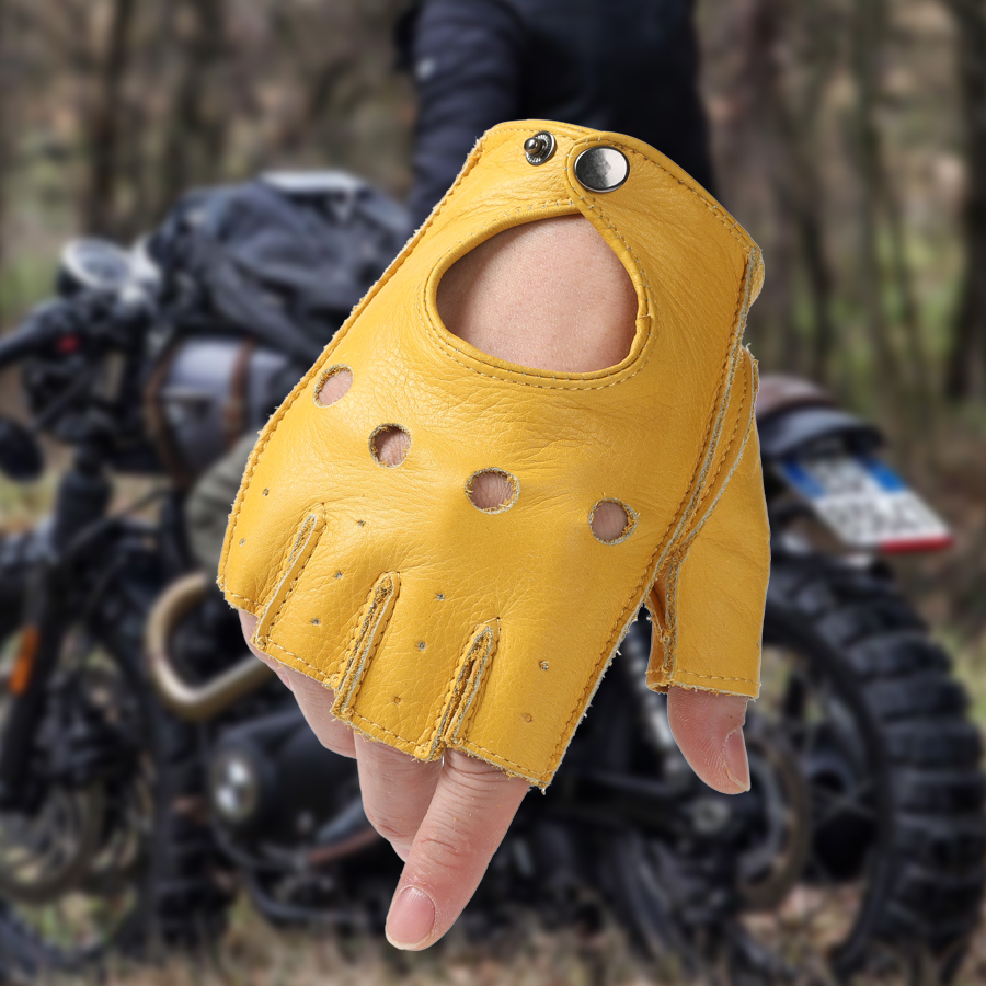 Homens sem dedos meio dedo condução fitness motocicleta ciclismo pele de cabra novos homens luvas de couro do plutônio luvas