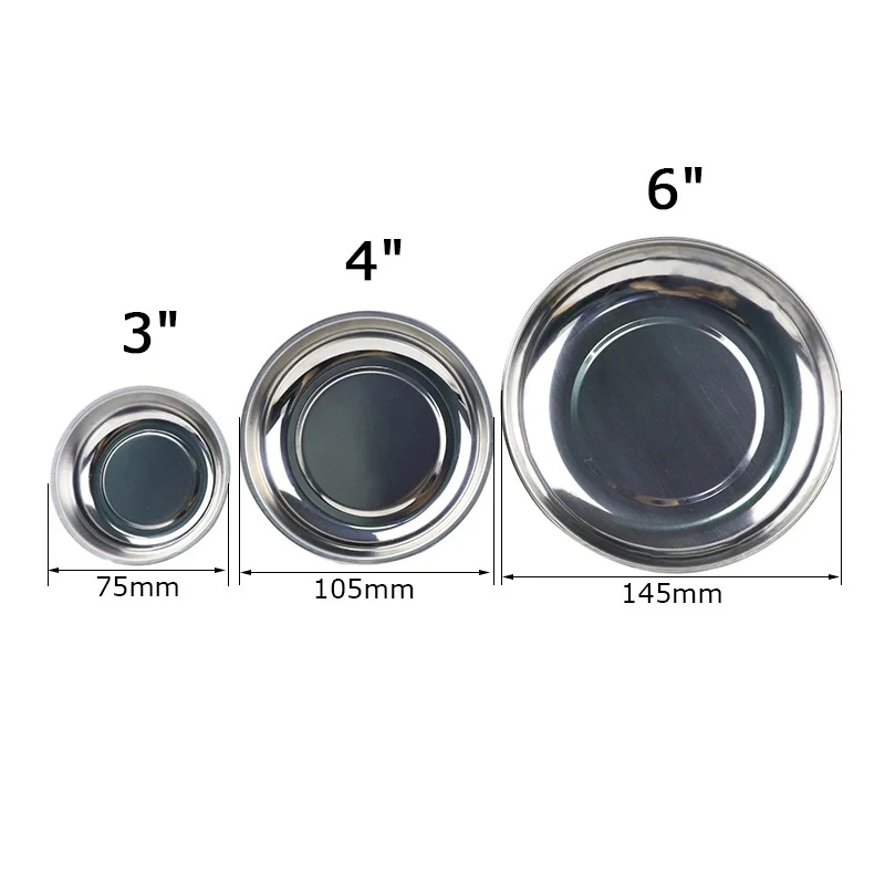 3 "/4"/6 "Vassoio magnetico Circolare Parti magnetiche Ciotola Vassoio portaoggetti per viti Vassoio per strumenti in acciaio inossidabile per strumenti con ventosa automatica